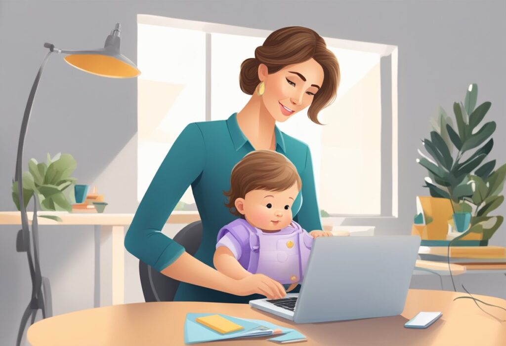 mama z dzieckiem i laptopem
